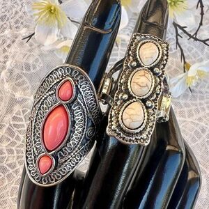 2 Southwestern Stretch Statement Rings ~9 & 9.75 Adjustable
